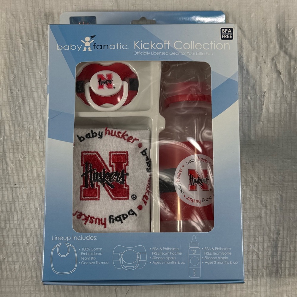 Baby Fanatic Collegiate Nebraska Cornhuskers Baby Bottle Nipple Embroidered Bib